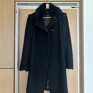 Plein Sud Black Trench Coat with removable Fur Collar